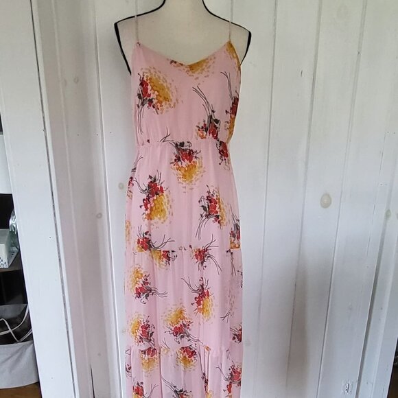 Pink Sunburst Tiered Floral Maxi Dress size 8 - Picture 1 of 12